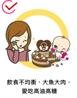 飲食不均衡、大魚大肉、愛吃高油高糖