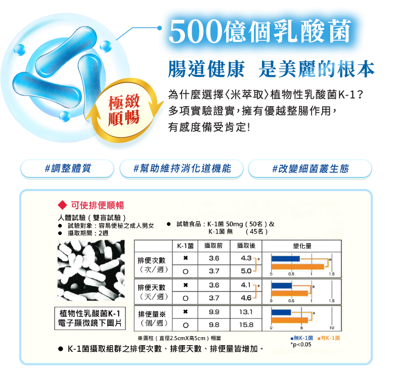 500億個乳酸菌,腸道健康是美麗的根本